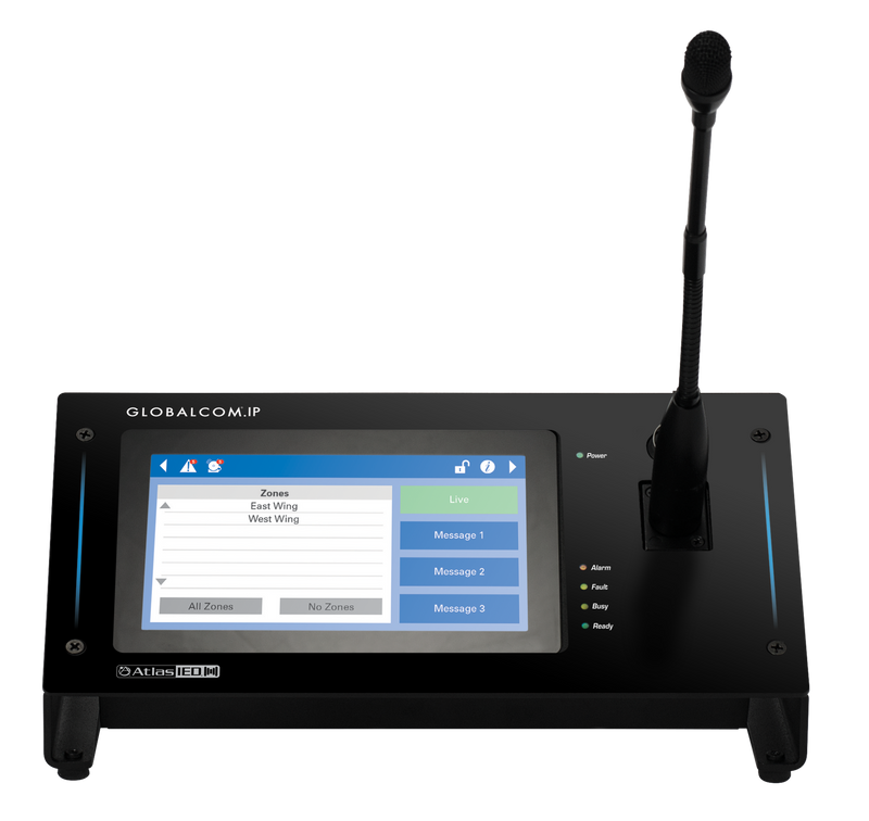 GLOBALCOM®.IP Touch Screen Digital Communication Station with Dante® Message Channels and Handheld Mic