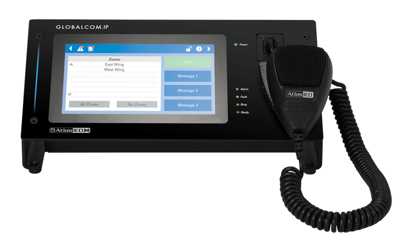 GLOBALCOM®.IP Touch Screen Digital Communication Station with Dante® Message Channels and Handheld Mic