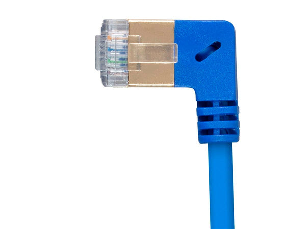 SlimRun Series Ethernet 90° Patch Cable | Blue Cat6A (1ft)