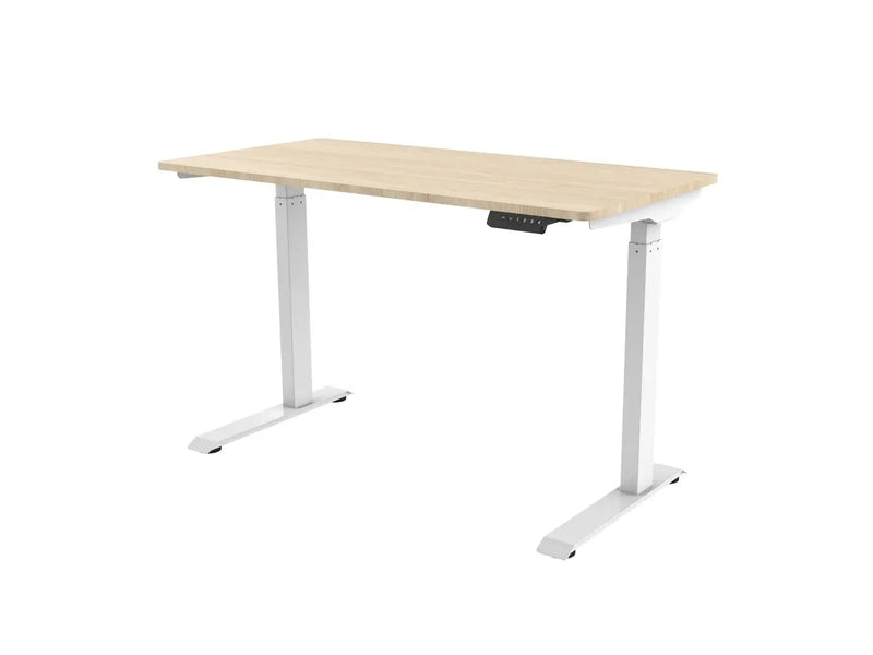WFH Single Motor Height Adjustable Motorized Sit-Stand Desk w/Solid-Core Natural Wood Top, White