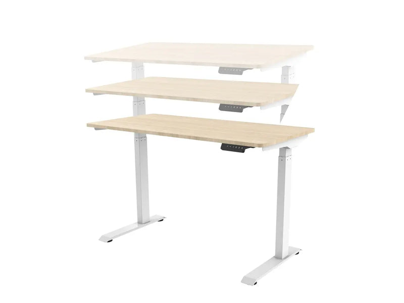 WFH Single Motor Height Adjustable Motorized Sit-Stand Desk w/Solid-Core Natural Wood Top, White