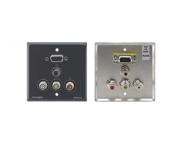 Passive Wall Plate, 5-pin HD, 3.5mm Stereo Audio & 3 RCA