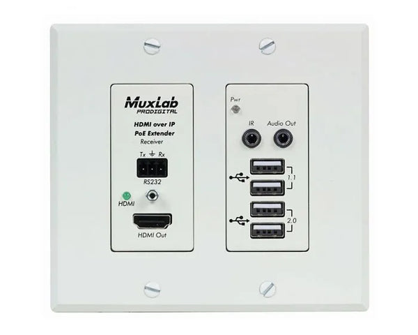 Wall Plate Receiver, HDMI/USB over IP PoE , UHD-4K (white)
